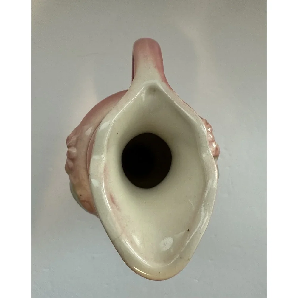 Vintage USA Pottery Pink Floral Ewer Pitcher Vase Embossed Flowers Art Pottery